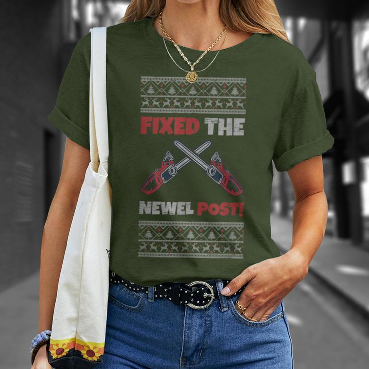 Fixed The Newel Post Chainsaw Christmas Season Holidays Ugly T-Shirt Gifts for Her