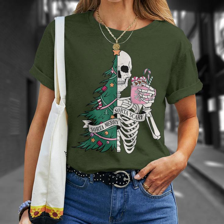 Christmas Sorta Merry Sorta Scary Skeleton Xmas Tree T-Shirt Gifts for Her