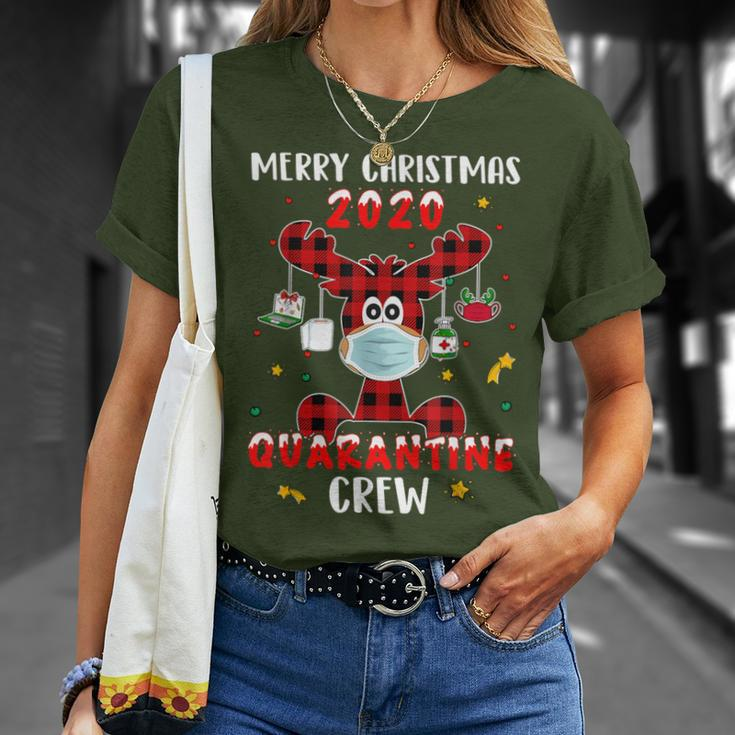 Quarantine Crew Buffalo Plaid Reindeer Christmas T-Shirt Gifts for Her