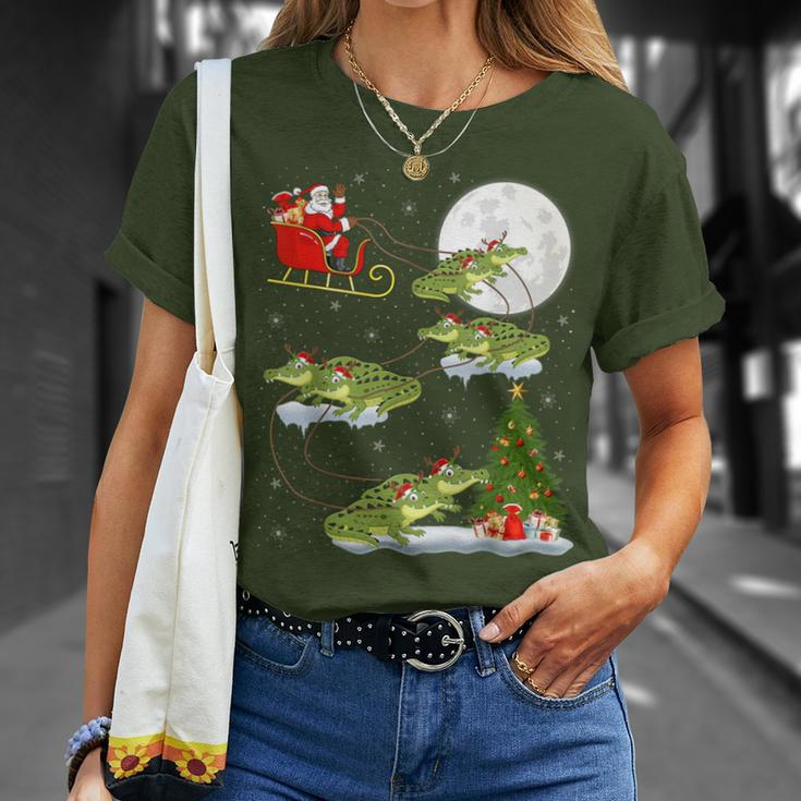 Xmas Lighting Tree Santa Riding Alligator Christmas T-Shirt Gifts for Her