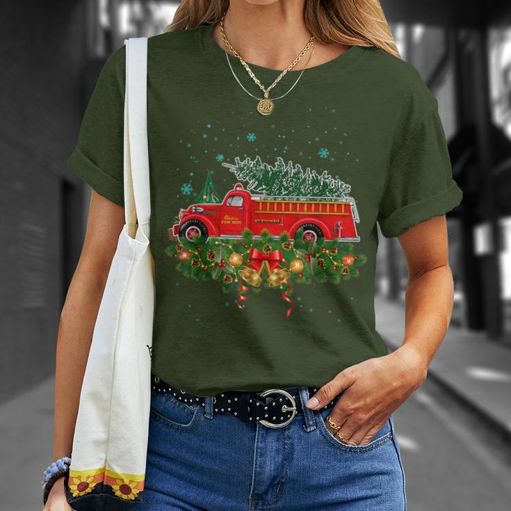 Xmas Lighting Tree Santa Ugly Fire Truck Christmas T-Shirt Gifts for Her
