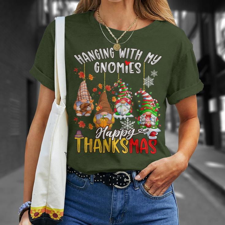 Hanging With My Gnomies Happy Thanksmas Thanksgiving Xmas T-Shirt Gifts for Her