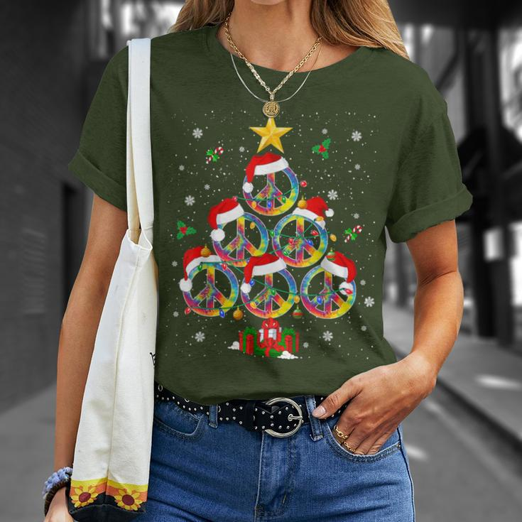 Hippies Christmas Peace Sign Tie Dye Xmas Tree Lights T-Shirt Gifts for Her