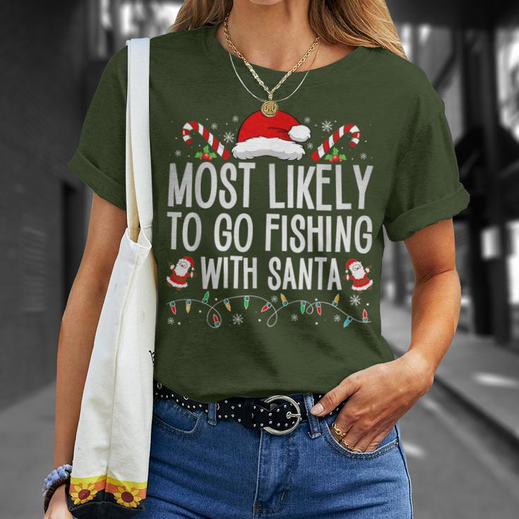 Most Likely To Go Fishing With Santa Fishing Lover Christmas T-Shirt Gifts for Her