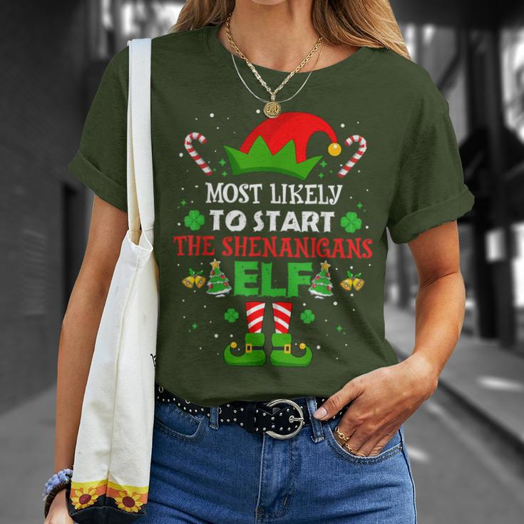 Most Likely To Start The Shenanigans Elf Christmas Family T-Shirt Gifts for Her