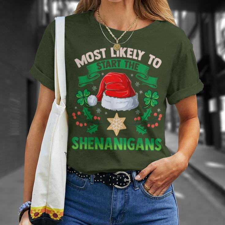 Most Likely To Start The Shenanigans Elf Christmas T-Shirt Gifts for Her