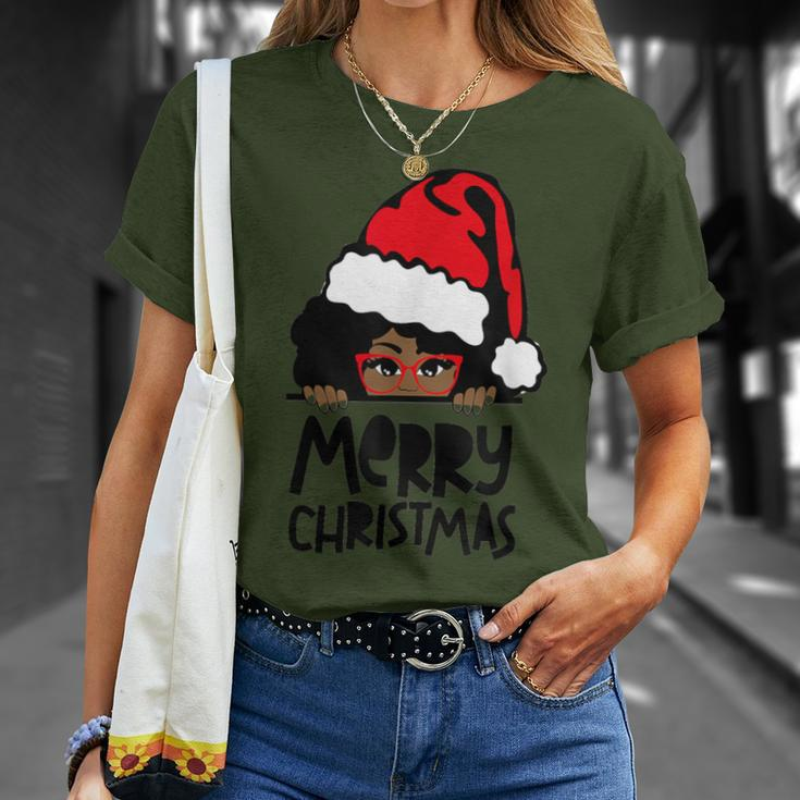 That Melanin Christmas Mrs Claus Santa Black Peeking Claus T-Shirt Gifts for Her