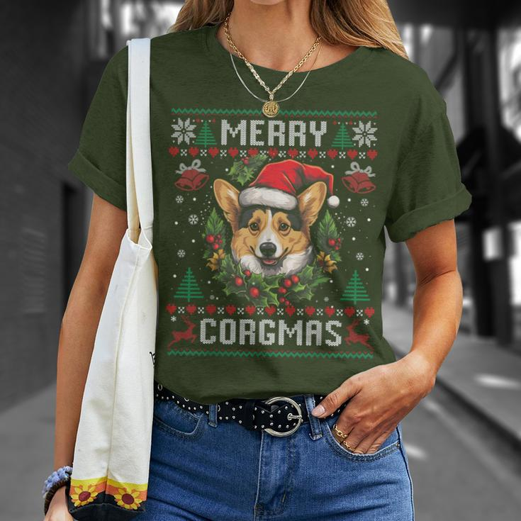 Merry Corgmas Ugly Sweater Corgi Christmas Dog Lover T-Shirt Gifts for Her