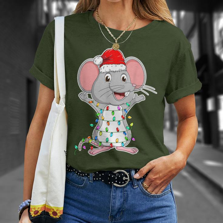 Mouse Wearing Santa Hat Xmas Rats Mouse Lover Christmas T-Shirt Gifts for Her