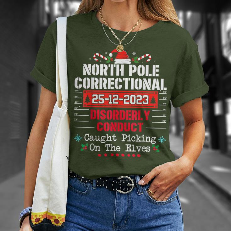 North Pole Correctional Disorderly Conduct Caught Elves Xmas T-Shirt Gifts for Her