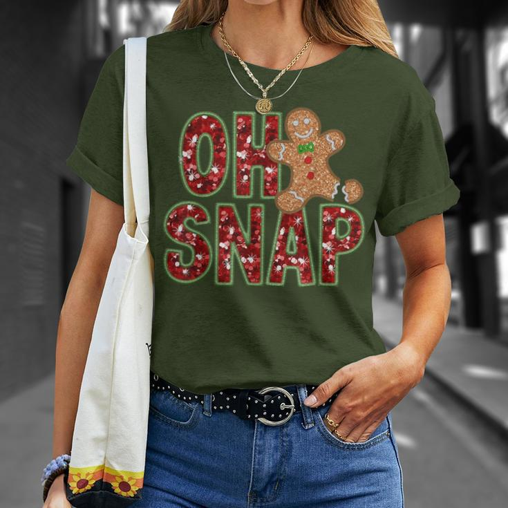 Red Cheerful Sparkly Oh Snap Gingerbread Christmas Cute Xmas T-Shirt Gifts for Her