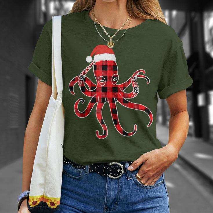 Red Plaid Octopus Pajama Family Buffalo Christmas T-Shirt Gifts for Her