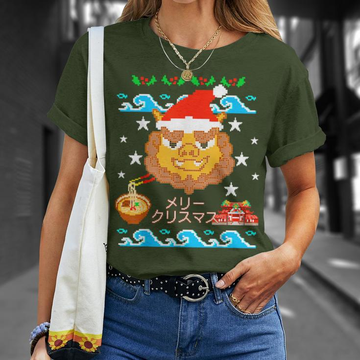 Shisa Dogs Ugly Christmas Sweater Okinawa Japan Party T-Shirt Gifts for Her