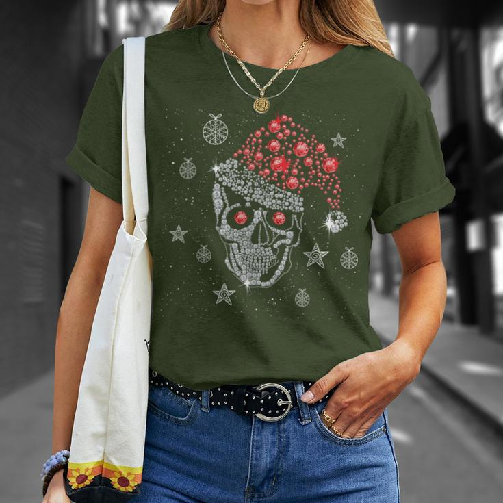 Sugar Skull With Santa Hat Christmas Pajama Xmas T-Shirt Gifts for Her
