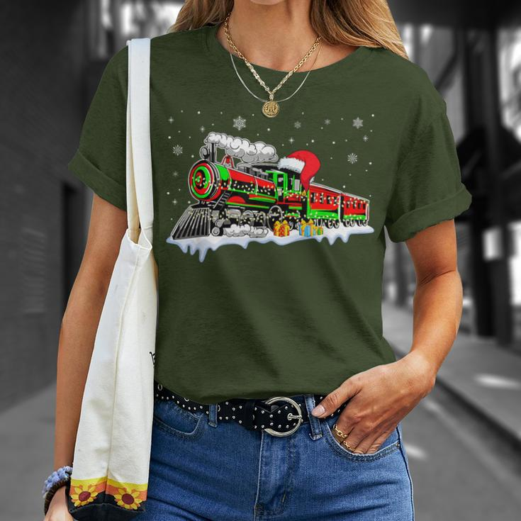 Train Santa Hat Christmas Pajama Train Distressed Xmas T-Shirt Gifts for Her