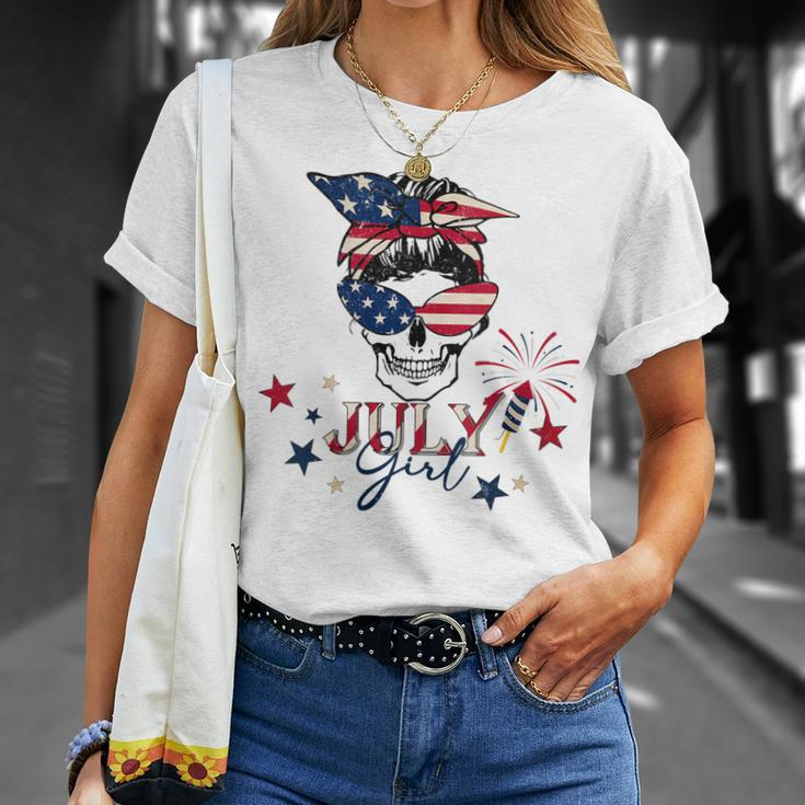 4Th Of July 2023 Messy Bun July Girl Patriotic All American Unisex T-Shirt Gifts for Her