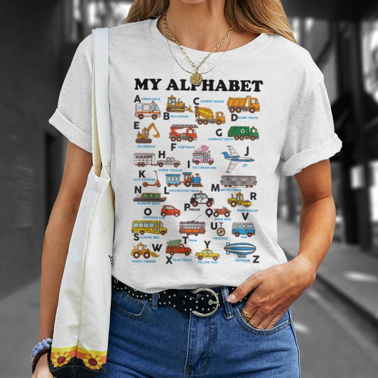 Alphabet Construction Vehicles Abc Learning Teaching Unisex T-Shirt Gifts for Her