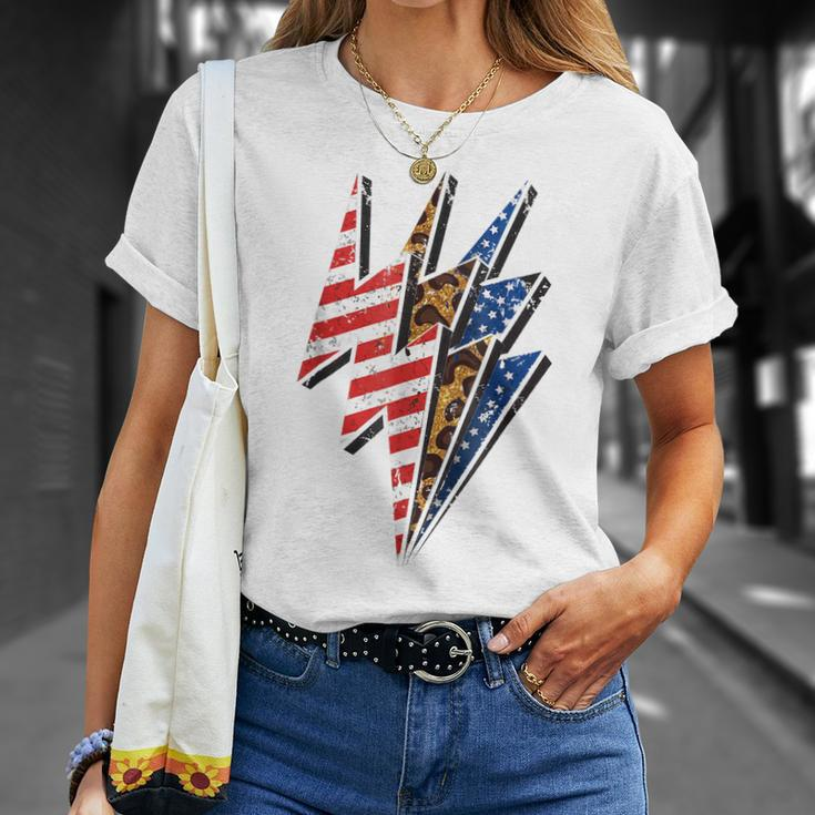 America Leopard Cheetah Lightning Bolt 4Th Of July Patriotic Unisex T-Shirt Gifts for Her