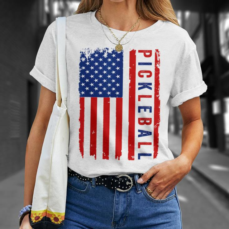 American Flag Pickleball 4Th Of July Cool Sport Patriotic Unisex T-Shirt Gifts for Her