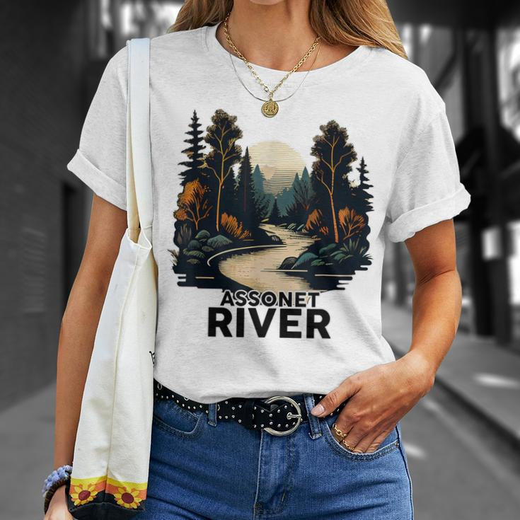Assonet River Retro Minimalist River Assonet T-Shirt Gifts for Her
