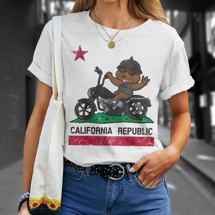 California Republic Flag Bear Biker Motorcycle Unisex T-Shirt Gifts for Her
