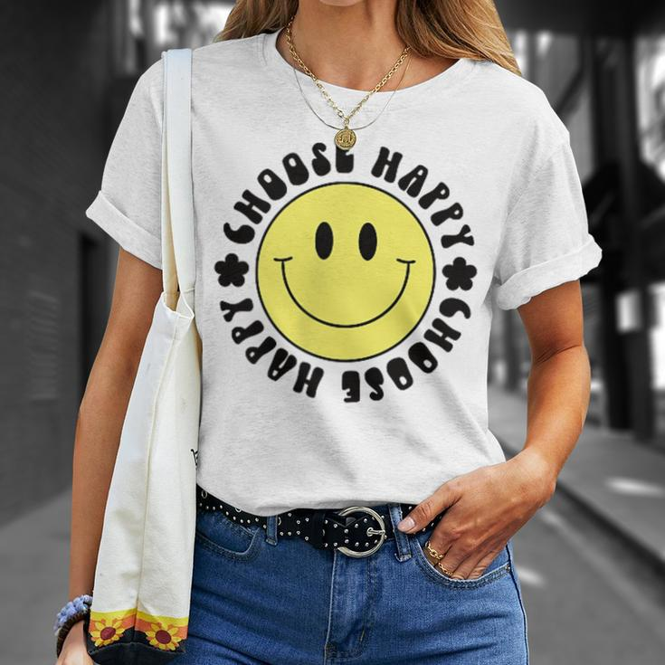 Choose Happy 70S Yellow Smile Face Cute Smiling Face T-Shirt Gifts for Her