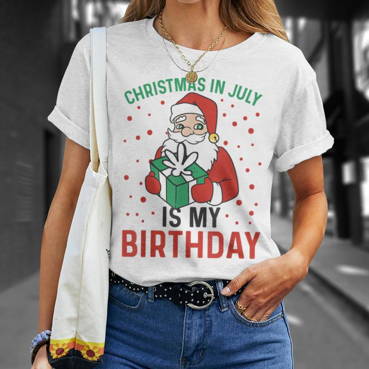 Christmas In July Is My Birthday Santa Summer Holiday T-Shirt Gifts for Her