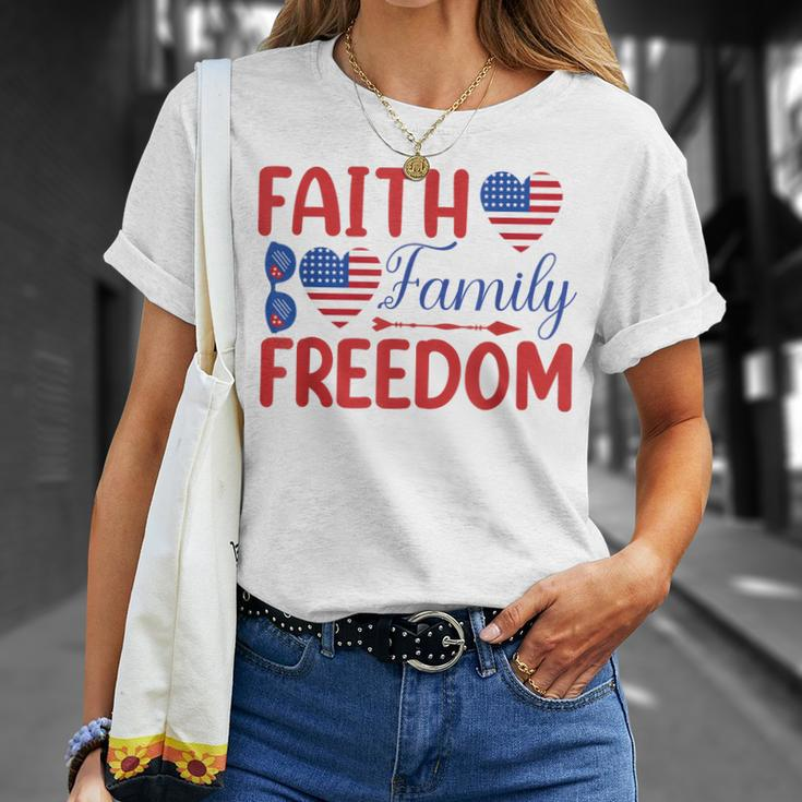 Faith Family Freedom Usa Flag July 4Th American Independence Unisex T-Shirt Gifts for Her