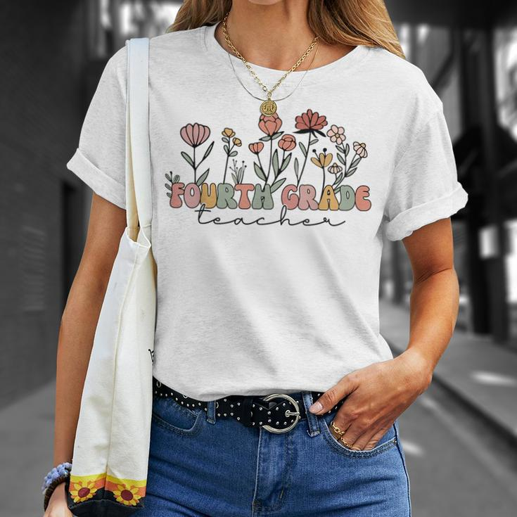Fourth Grade Teacher Retro Vintage Flower Funny Presents Unisex T-Shirt Gifts for Her