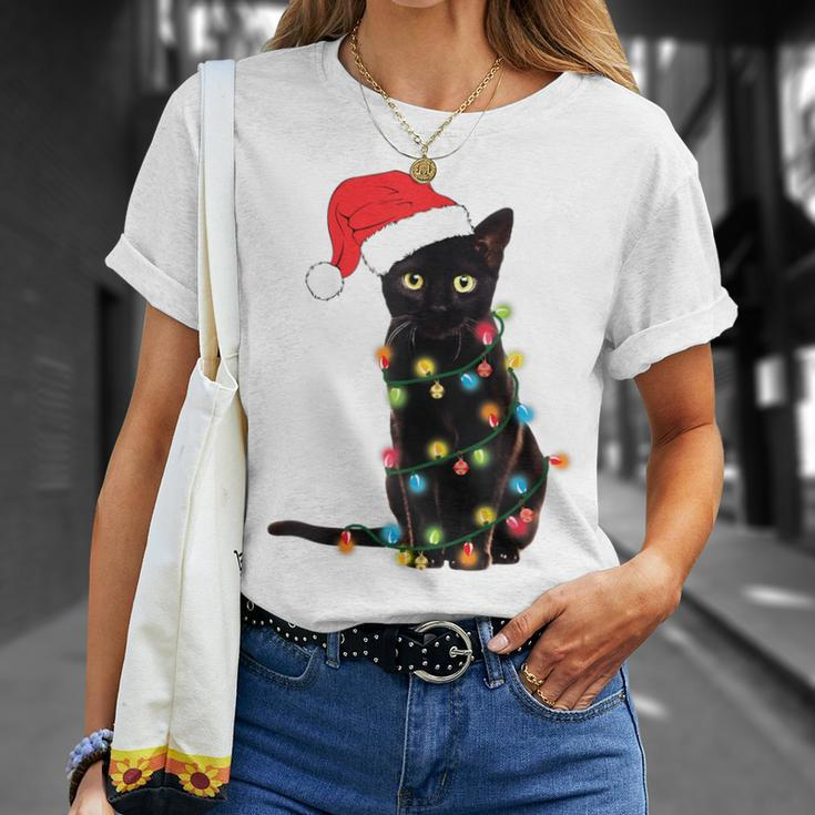 Black Cat Christmas Light Cat Lover Christmas T-Shirt Gifts for Her