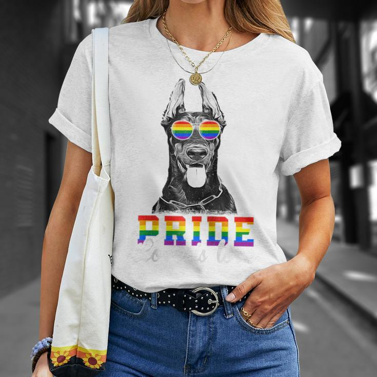 Funny Lgbt Pride Love Is Love Doberman Dog Unisex T-Shirt Gifts for Her