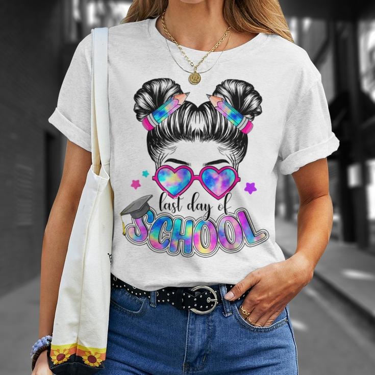 Funny Messy Bun Girl Graduation Happy Last Day Of School Unisex T-Shirt Gifts for Her