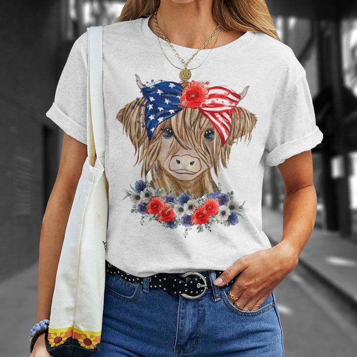 Highland Cow Heifer Bandana American Flag 4Th Of July Unisex T-Shirt Gifts for Her
