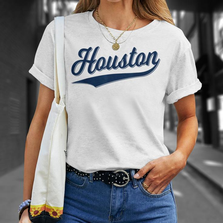 Houston Sports Script Cursive Text Classic Swoosh T-Shirt Gifts for Her