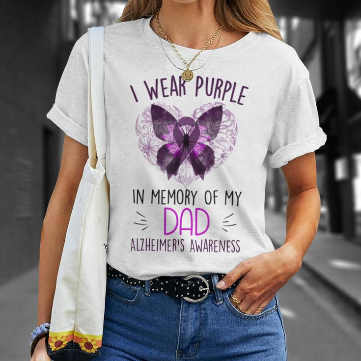 I Wear Purple In Memory Of My Dad Alzheimers Awareness Unisex T-Shirt Gifts for Her