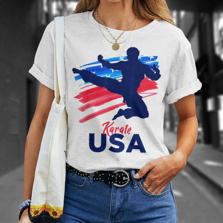 Karate Support The Team Student Sensei Usa Flag American Unisex T-Shirt Gifts for Her