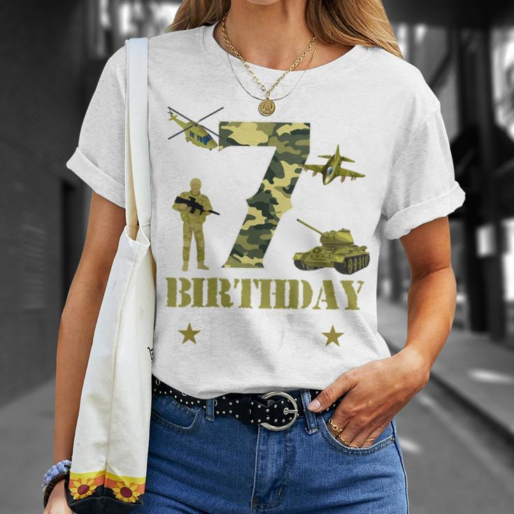 Kids 7Th Birthday Military Themed Camo Boys 7 Yrs Old Soldier Unisex T-Shirt Gifts for Her
