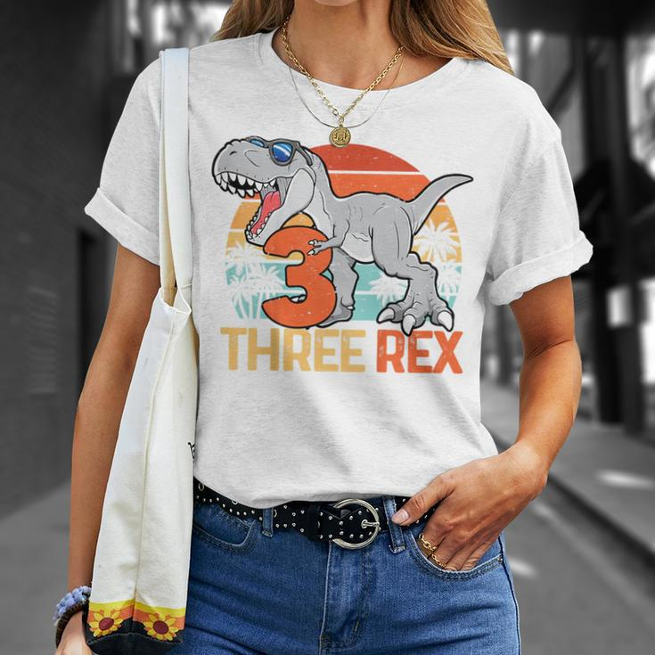 Kids Boys Three Rex 3Rd Birthday Third Dinosaur 3 Year Old Unisex T-Shirt Gifts for Her