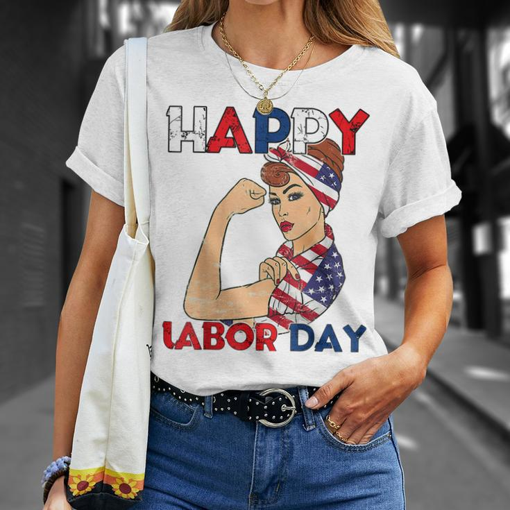Labor Day Rosie The Riveter American Flag Woman Usa T-Shirt Gifts for Her