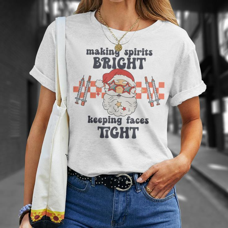 Making Spirits Bright Keeping Faces Tight Santa Christmas T-Shirt Gifts for Her