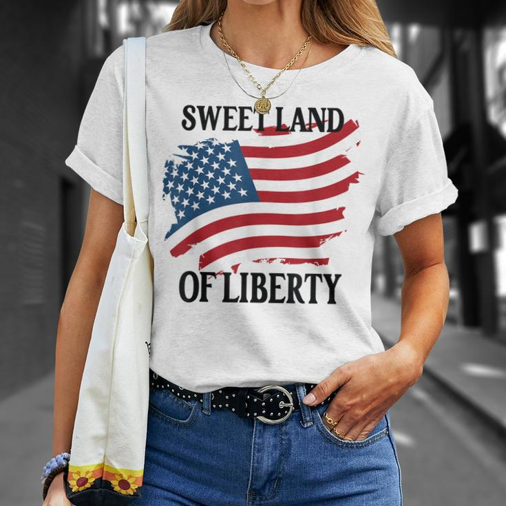 Memorial Day Sweet Land Of Liberty American Flag Unisex T-Shirt Gifts for Her