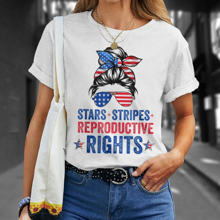 Messy Bun American Flag Stars Stripes Reproductive Rights Unisex T-Shirt Gifts for Her
