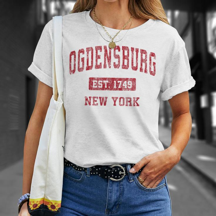 Ogdensburg New York Ny Vintage Sports Red T-Shirt Gifts for Her