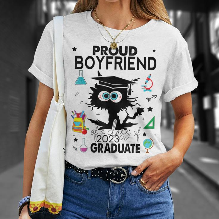 Proud Boyfriend Of A Class Of 2023 Graduate Funny Black Cat Unisex T-Shirt Gifts for Her