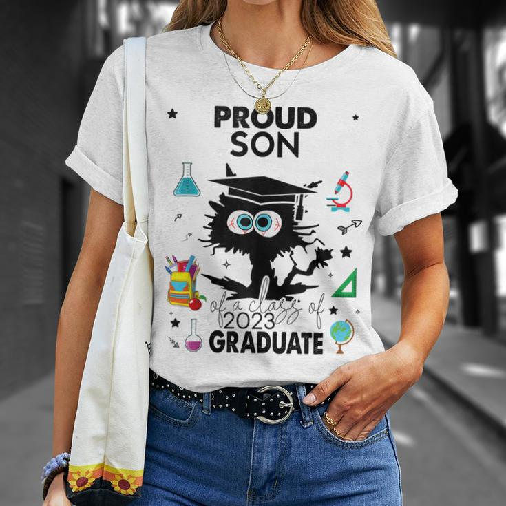 Proud Son Of A Class Of 2023 Graduate Cool Funny Black Cat Unisex T-Shirt Gifts for Her
