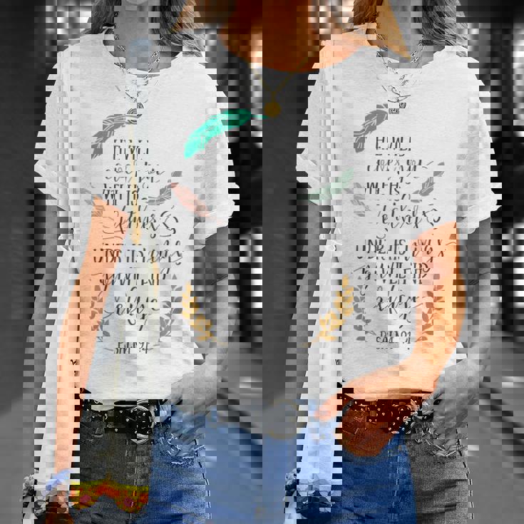 Psalm 914 Under His Wings You Will Find Refuge Unisex T-Shirt Gifts for Her Psalm 914 Under His Wings You Will Find Refuge Unisex T-Shirt Gifts for Her