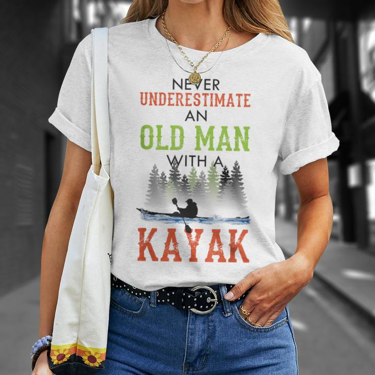 Never Underestimate An Old Man With A Kayak Father's Day T-Shirt Gifts for Her