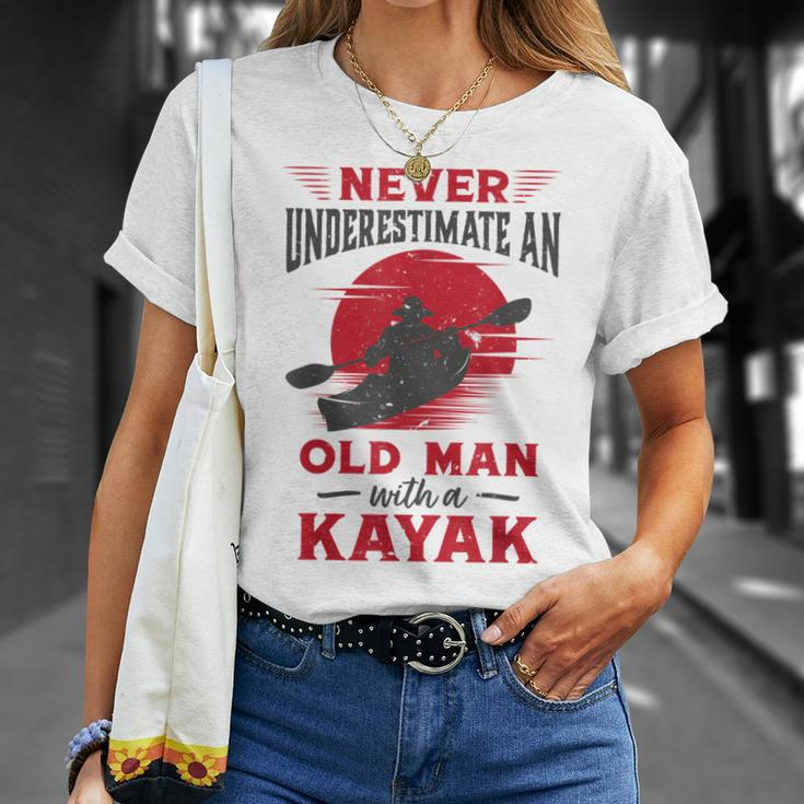 Never Underestimate An Old Man With A Kayak Granddad Dad T-Shirt Gifts for Her