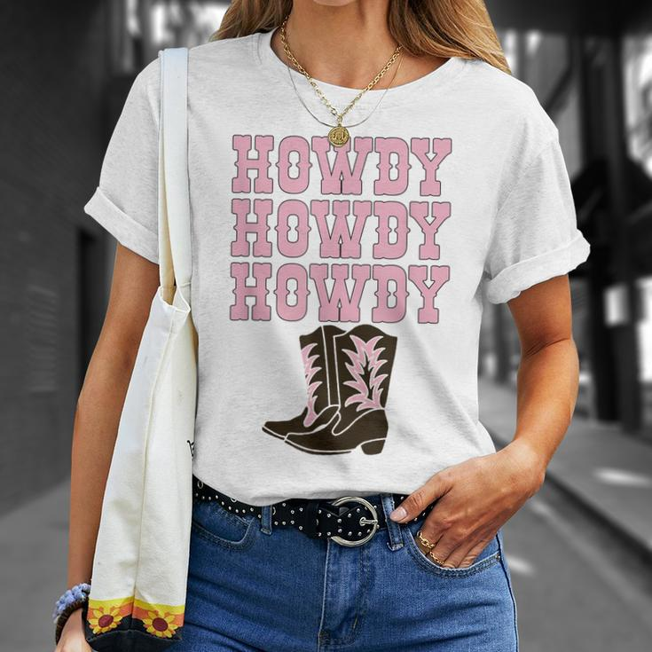 White Howdy Rodeo Western Country Southern Cowgirl Boots Unisex T-Shirt Gifts for Her