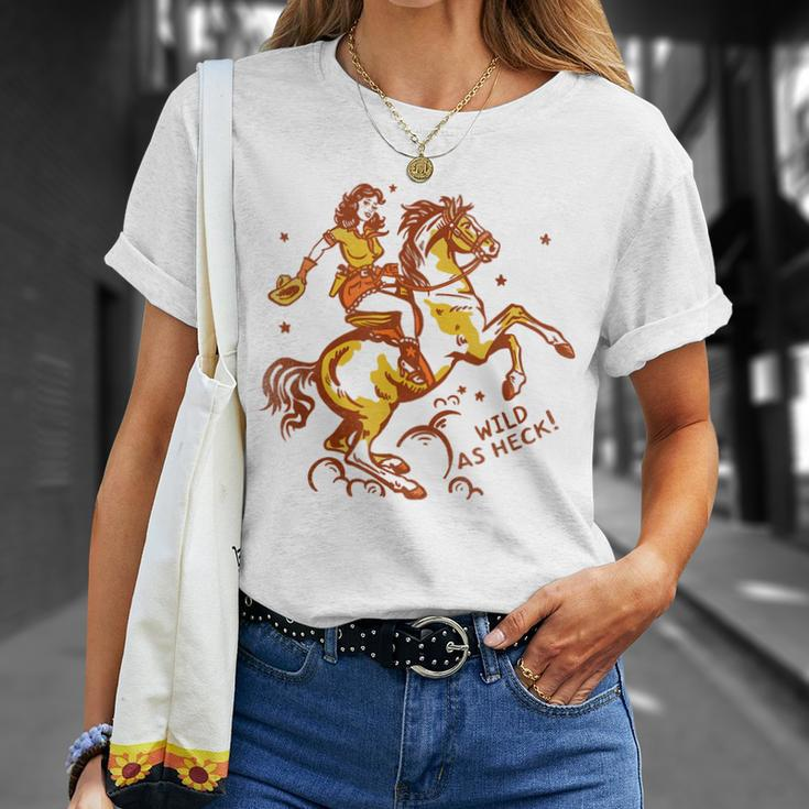 Wild As Heck Cute & Fun Retro Cowgirl Pinup Riding A Horse Unisex T-Shirt Gifts for Her